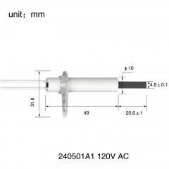 HF240501A1 120V AC -Silicon nitride ignition rod.Hot Surface Ignitor